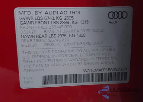 2015 Audi Q5 3.0 Tdi Premium Plus from USA, damaged, VIN WA1CMAFP1FA038328